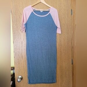 Lularoe heather blue with pastel pink sleeve t-shirt baseball sleeve dress M